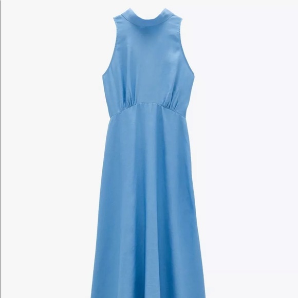 ZARA Halter Neck Sleeveless Linen Midi Bow Dress - Picture 4 of 9